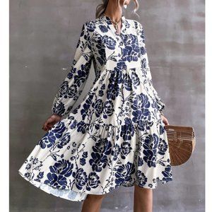 NWOT Floral Print Lantern Long Sleeve Dress S